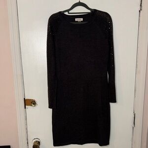 Calvin Klein Dark Long Sleeve Dress with Studded Detail
